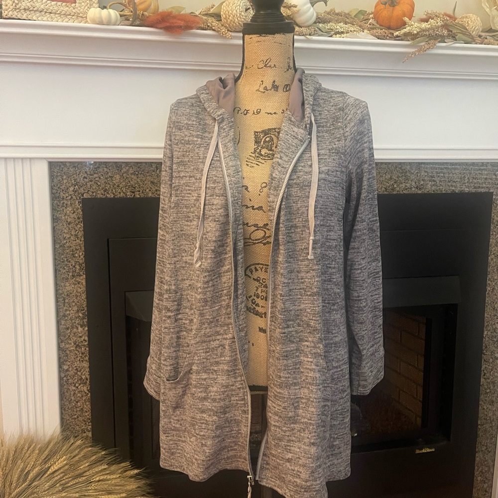 LOGO by Lori Goldstein Heather Gray Zip-Up Hooded Jacket Size 1X